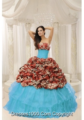 Luxurious Organza and Leopard Beading Quinceanera Gown With Brush Train