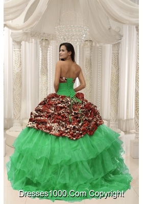 Organza Leopard Quinceanera Gowns Dress with Beading and Ruffles