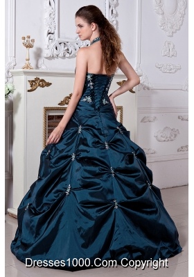 Princess Halter Quinceneara Dresses with Embriodery and Pick-ups