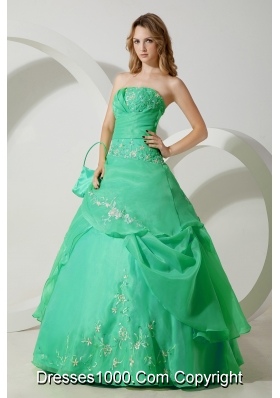 Princess Strapless Quinceanera Dresses with Embroidery and Pick-ups