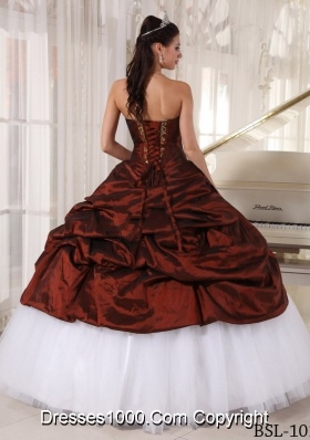 Puffy Sweetheart Burgundy Quinceanera Dresses with Appliques and Pick-ups