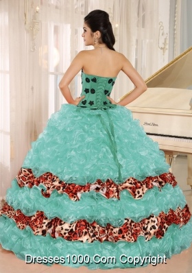 Ruffles and Appliques for Sweetheart Leopard Quinceanera Gowns Dresses