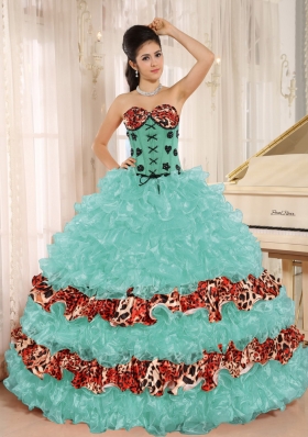 Ruffles and Appliques for Sweetheart Leopard Quinceanera Gowns Dresses