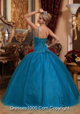 Spaghetti Straps Floor-length Tulle Beading Puffy Quinceanera Dresses