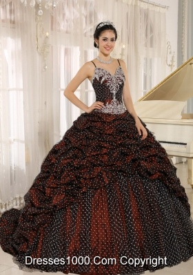 Special Fabric Pick-ups Spagetti Straps Quinceanera Dresses with Appliques Decorate