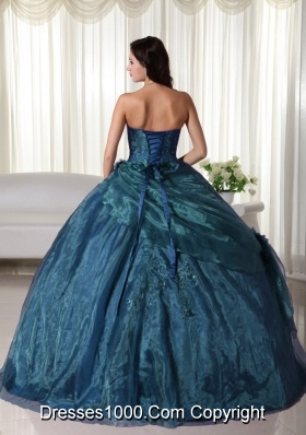 Strapless Tulle Beading Turquoise Quinceanera Gown Dresses