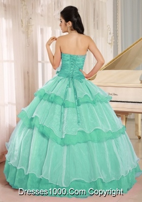 Sweetheart Beaded Decorate Turquoise Quinceneara Dresses with Layeres