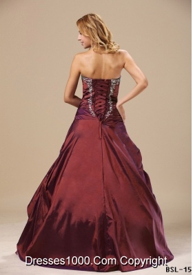 Sweetheart Burgundy Quinceanera Dresses with Appliques and Pick-ups