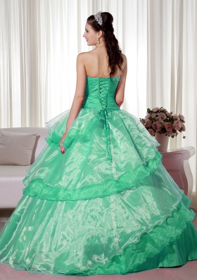 Sweetheart Turquoise Quinceanera Dresses with Hand Made Flower and Beading