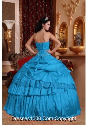 Teal Ball Gown Sweetheart Floor-length Taffeta Beading and Appliques Quinceanera Dress