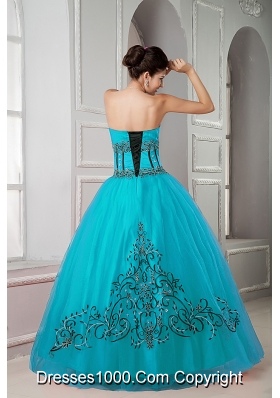 Teal Ball Gown Sweetheart Floor-length Tulle Beading Quinceanera Dresss