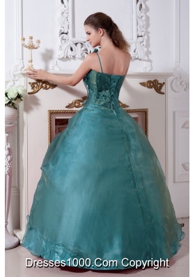 Turquoise A-line  One Shoulder Quinceanera Gown Dresses with Beading