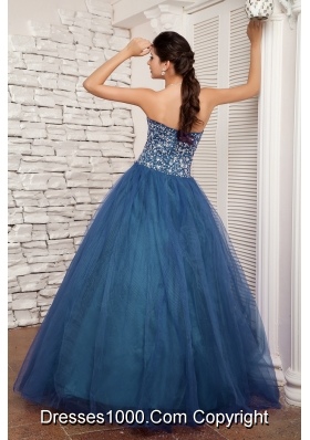 Turquoise A-line Sweetheart Floor-length Tulle Beading Prom / Evening Dress