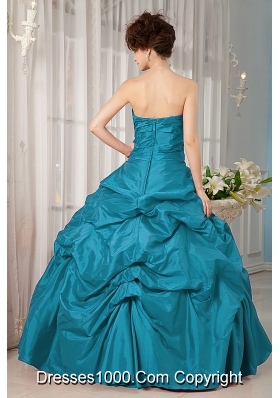 Turquoise Ball Gown Strapless Floor-length Taffeta Appliques Quinceanera Dress