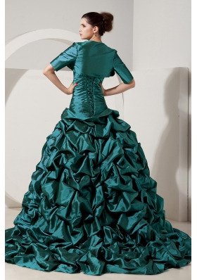 Turquoise Princess Strapless Brush Tain Taffeta Quinceanera Gowns with Beading