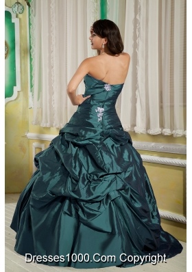 Turquoise Princess Strapless Taffeta Appliques Quinceanera Dresses