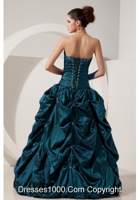 Turquoise Princess Sweetheart Taffeta Quinceneara Dresses with Beading and Pick-ups