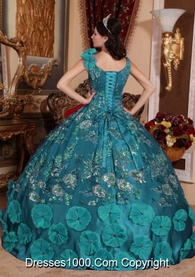 Turquoise Quinceanera Dresses V-neck Beading and Appliques