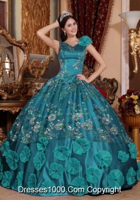 Turquoise Quinceanera Dresses V-neck Beading and Appliques