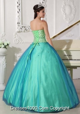 Turquoise Quinceanera Gown Dress with Beading Sweetheart