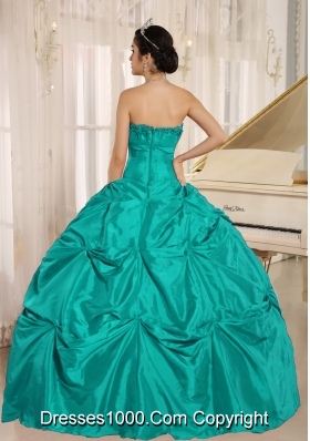 Turquoise Quinceanera Gowns Dress with Pick-ups For Custom Made Taffeta