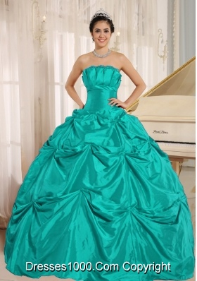 Turquoise Quinceanera Gowns Dress with Pick-ups For Custom Made Taffeta
