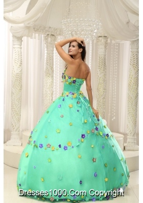 Turquoise Quninceaera Gowns For Custom Made Appliques Decorate Bodice