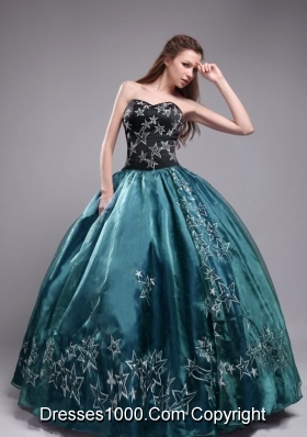 Turquoise Sweetheart Orangza Quinceanera Dresses with Embroidery