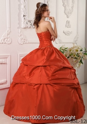 2014 Exclusive Sweetheart Beading Rust Red Quinceanera Dress with Pleats