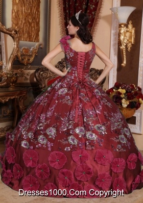 Ball Gown V-neck Beading and Appliques for Burgundy Sweet 16 Dresses