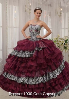 Burgundy Sweetheart Quinceanera Gown Dresses with Beading and Layers