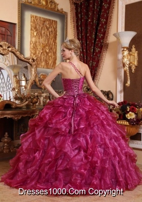 New Style One Shoulder Organza Quinceanera Dresses with Beading and Ruffles