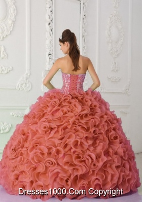 Perfect Rust Red Strapless Organza Beading and Ruffles for 2014 Quinceanera Dress