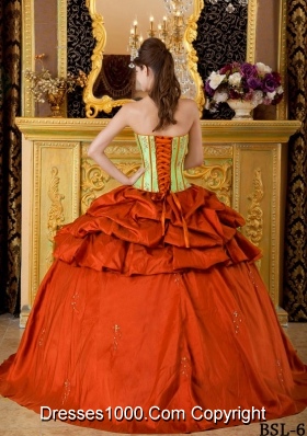 Pretty Orange Red Puffy Strapless Appliques Quinceanera Dresses for 2014