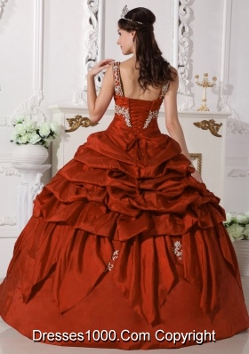 Pretty Rust Red Puffy Scoop with Pick-ups and Beading for 2014 Quinceanera Dress