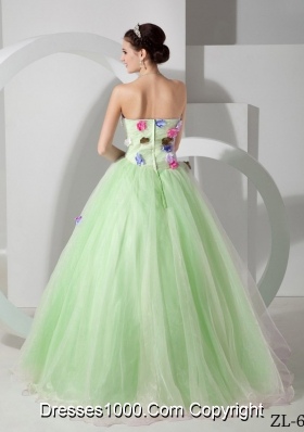 Princess Strapless Organza Sweet 15 Dresses with Hand Made Flowers