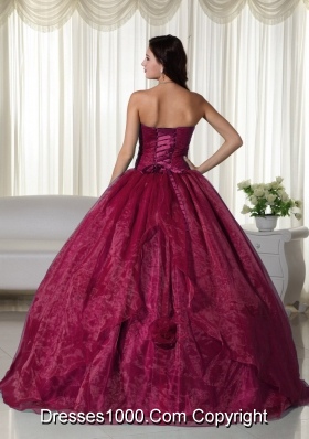 Princess Sweetheart Beaded Burgundy Quinceaneras Dress with Pick-ups