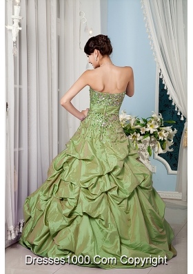 A-line Sweetheart Taffeta Sweet Sixteen Dresses with Beading and Pick-ups