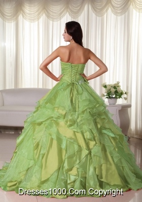 Lemon Green Sweetheart Organza Sweet 16 Dresses with Appliques and Ruffles