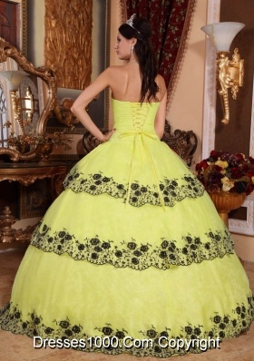 Strapless Organza 2014 Cheap Quincenera Dresses with Appliques