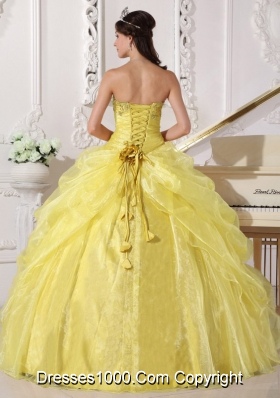 Yellow Organza Quinceanera Gowns with Embroidery and Beading