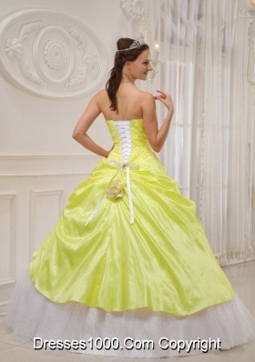 Yellow Strapless Quinceaneras Dress with Beading and Flowers