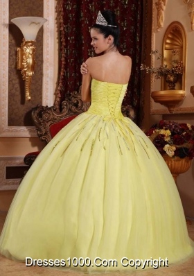 Yellow Sweetheart Tulle Quinceanera Gown Dresses with Beading