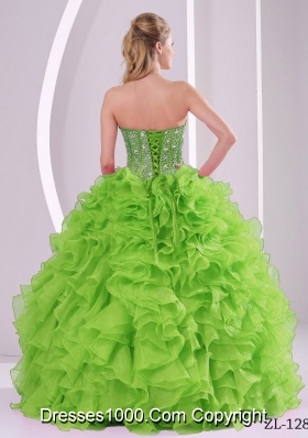 2014 New Style Puffty Sweetheart Beaded Ruffles Spring Quinceanera Gowns