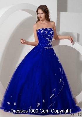 2014 New Style Puffy Strapless Appliques and Beading Quinceanera Dresses