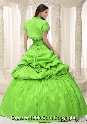 Beautiful Sweetheart Appliques For Quinceanera Dresses in Spring Green