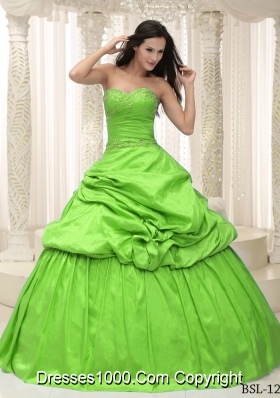 Beautiful Sweetheart Appliques For Quinceanera Dresses in Spring Green