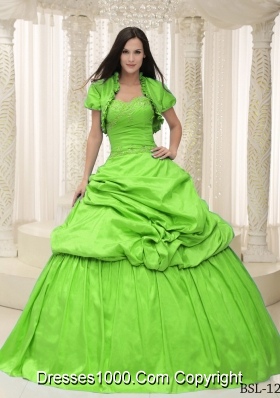 Beautiful Sweetheart Appliques For Quinceanera Dresses in Spring Green