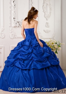 Blue Puffy Sweetheart for 2014 Appliques Quinceanera Dress with Pick-ups