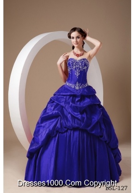 Discount Puffy Strapless for 2014 Appliques Quinceanera Dresses